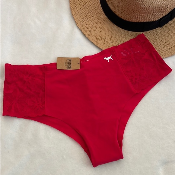 NWT PINK Victoria's Secret | Women’s Red Lace Seamless Panties Size Medium - Picture 1 of 5